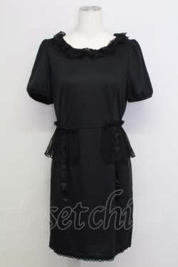 画像1: E hyphen world gallery / チュールガーターデザイン半袖ワンピース  黒 T-25-08-16-019-LO-OP-SA-ZT