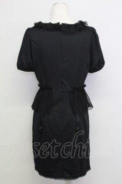 画像2: E hyphen world gallery / チュールガーターデザイン半袖ワンピース  黒 T-25-08-16-019-LO-OP-SA-ZT