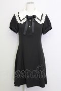 axes femme POETIQUE / レース襟半袖ワンピース  黒Ｘアイボリー T-25-08-16-020-AX-OP-SA-ZT