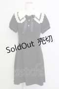 axes femme POETIQUE / レース襟半袖ワンピース  黒Ｘアイボリー T-25-08-16-020-AX-OP-SA-ZT