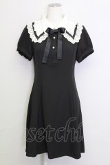 axes femme POETIQUE / レース襟半袖ワンピース  黒Ｘアイボリー T-25-08-16-020-AX-OP-SA-ZT