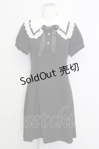 axes femme POETIQUE / レース襟半袖ワンピース  黒Ｘアイボリー T-25-08-16-020-AX-OP-SA-ZT