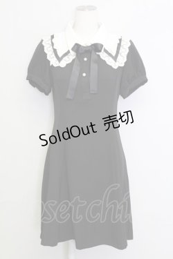 画像1: axes femme POETIQUE / レース襟半袖ワンピース  黒Ｘアイボリー T-25-08-16-020-AX-OP-SA-ZI