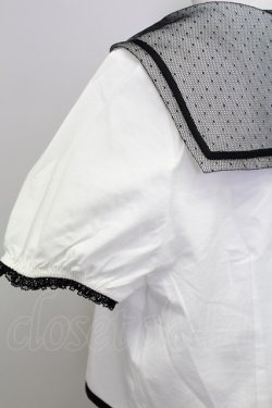 画像3: E hyphen world gallery / ドットチュールセーラー襟半袖ブラウス  白Ｘ黒 T-25-08-16-002-LO-BL-SA-ZT
