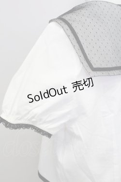 画像3: E hyphen world gallery / ドットチュールセーラー襟半袖ブラウス  白Ｘ黒 T-25-08-16-002-LO-BL-SA-ZI