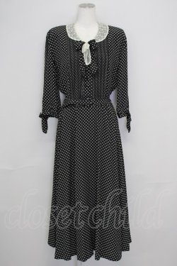 画像1: INGEBORG / レース襟重ねドットワンピース  黒Ｘ白 T-25-08-24-023-LO-OP-SA-ZT