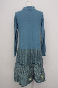 画像2: PINK HOUSE / ハイネック切替ドットブーケ刺繍ワンピース  ブルーグリーン T-25-08-24-025-LO-OP-SA-ZT