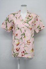 INGEBORG / チューリップギンガムチェック半袖ブラウス  ピンク T-25-08-24-004-LO-BL-SA-ZI