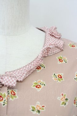 画像4: WONDERFUL WORLD / 薔薇柄ウエスト切替半袖ワンピース  ピンク T-25-08-24-013-LO-OP-SA-ZT