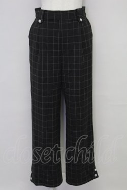画像1: axes femme / 裾釦起毛チェックワイドパンツ M ブラック T-25-08-25-022-AX-PA-SA-ZT