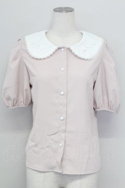 画像1: DearMyLoveRose / ローズ刺繍丸襟ブラウス M ピンク T-25-08-25-004-EL-BL-SA-ZT
