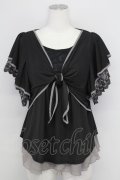 axes femme / 袖レース前結びトップス M ブラック T-25-08-25-009-AX-TO-SA-ZT