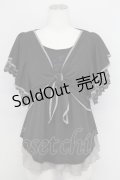 axes femme / 袖レース前結びトップス M ブラック T-25-08-25-009-AX-TO-SA-ZI160