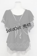 axes femme / 袖レース前結びトップス M ブラック T-25-08-25-009-AX-TO-SA-ZT