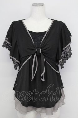 画像1: axes femme / 袖レース前結びトップス M ブラック T-25-08-25-009-AX-TO-SA-ZT