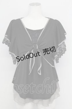 画像1: axes femme / 袖レース前結びトップス M ブラック T-25-08-25-009-AX-TO-SA-ZI160