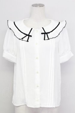 画像1: Ank Rouge / リボン襟半袖ブラウス  白Ｘ黒 T-25-08-25-002-CA-BL-SA-ZT