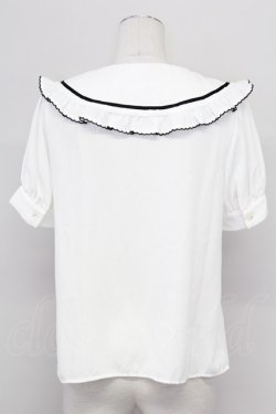 画像2: Ank Rouge / リボン襟半袖ブラウス  白Ｘ黒 T-25-08-25-002-CA-BL-SA-ZT