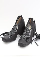 BerryQ / 乙女のメヌエット サテンヒールパンプス 37 ブラック T-25-08-27-020-LO-SH-SA-ZI