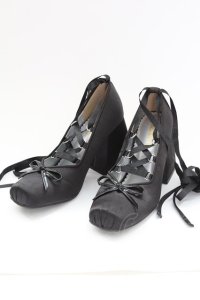 BerryQ / 乙女のメヌエット サテンヒールパンプス 37 ブラック T-25-08-27-020-LO-SH-SA-ZI