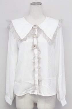 画像1: MA*RS / セーラー襟パールビジューボタンブラウス  白Ｘピンク T-25-08-27-003-EL-BL-SA-ZT