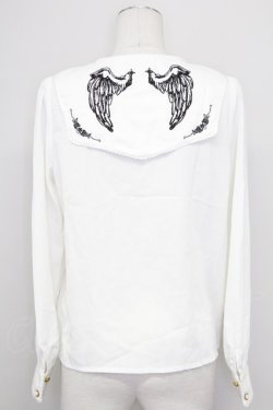 画像2: Amavel / クロス刺繍スクエア襟ブラウス  白Ｘ黒 T-25-08-27-001-CA-BL-SA-ZT