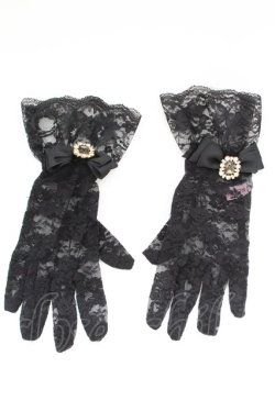 画像1: Maison de FLEUR / ビジューリボンレースグローブ  黒 T-25-08-27-016-LO-ZA-SA-ZT