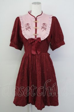 画像1: Amavel / Oriental Roseチャイナバルーンワンピース  ボルドー T-25-08-30-028-CA-OP-SA-ZT