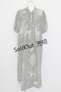 画像1: microcosm / ミルフルール柄ロングドレス  黒ｘ緑ｘブラウン T-25-08-30-029-LO-OP-SA-ZI