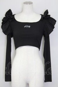 lilLilly / 3段フリルニットショートトップス  黒 T-25-08-30-005-LO-TO-SA-ZI