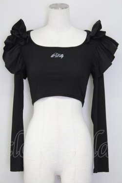 画像1: lilLilly / 3段フリルニットショートトップス  黒 T-25-08-30-005-LO-TO-SA-ZT
