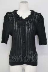 INGEBORG / カメリアモチーフ半袖ニットカーディガン  黒 T-25-08-30-006-LO-TO-SA-ZI