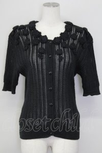 INGEBORG / カメリアモチーフ半袖ニットカーディガン  黒 T-25-08-30-006-LO-TO-SA-ZI