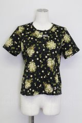 PINK HOUSE / シロツメクサ&クローバー半袖カットソー  黒 T-25-08-30-008-LO-TO-SA-ZI