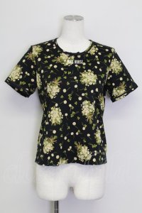 PINK HOUSE / シロツメクサ&クローバー半袖カットソー  黒 T-25-08-30-008-LO-TO-SA-ZI