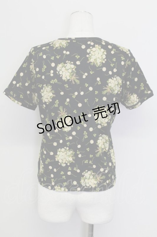 画像2: PINK HOUSE / シロツメクサ&クローバー半袖カットソー  黒 T-25-08-30-008-LO-TO-SA-ZT221 (2)