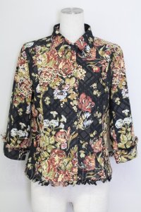 INGEBORG / フラワープリントチェックジャケット  黒Ｘブラウン T-25-08-30-009-LO-JA-SA-ZI