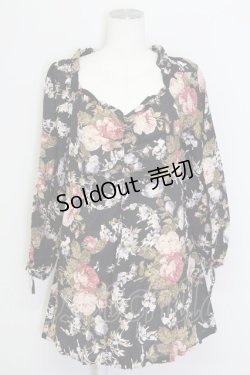 画像1: INGEBORG / 絵画風ブーケプリントシャツ 13 黒 T-25-08-30-010-LO-BL-SA-ZI