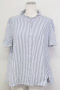 Franche Lippee / ストライプ立ち襟半袖ブラウス  青ｘ白 T-25-08-30-015-LO-BL-SA-ZT
