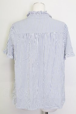 画像2: Franche Lippee / ストライプ立ち襟半袖ブラウス  青ｘ白 T-25-08-30-015-LO-BL-SA-ZT