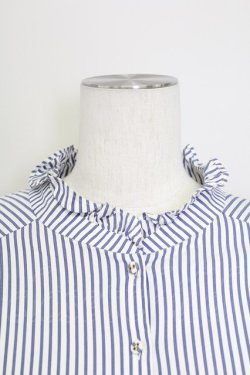 画像3: Franche Lippee / ストライプ立ち襟半袖ブラウス  青ｘ白 T-25-08-30-015-LO-BL-SA-ZT