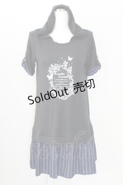 画像1: axes femme / フード付チュニックワンピース M ブラック×ネイビー T-25-09-05-018-AX-OP-SA-ZI