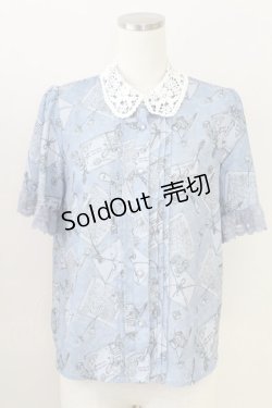 画像1: axes femme POETIQUE / プリュムプリントレース襟ブラウス  ブルー T-25-09-05-012-AX-TO-SA-ZI