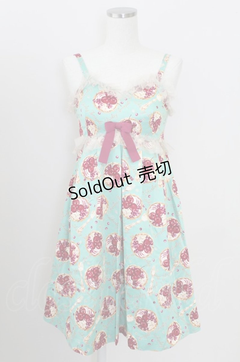 画像1: Shirley Temple / タルトプリントジャンパースカート 154〜162cm ミント T-25-09-05-014-ET-OP-SA-ZT340 (1)