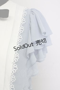 画像5: Unitleer / リボンタイ付き半袖ワンピース XL サックスX白 T-25-09-10-019-LO-OP-SA-ZI