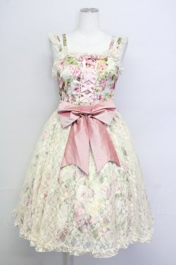 画像1: metamorphose / ローズレースペプラムジャンパースカート  ピンク T-25-09-10-029-ME-OP-SA-ZT
