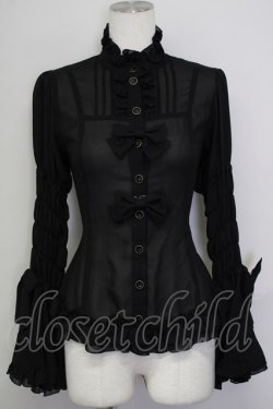 画像1: metamorphose / 立ち襟シフォンラッパ袖ブラウス  黒 T-25-09-10-008-ME-BL-SA-ZT