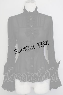 画像1: metamorphose / 立ち襟シフォンラッパ袖ブラウス  黒 T-25-09-10-008-ME-BL-SA-ZI