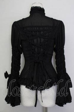 画像2: metamorphose / 立ち襟シフォンラッパ袖ブラウス  黒 T-25-09-10-008-ME-BL-SA-ZT
