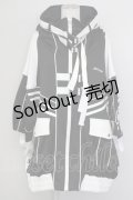 REFLEM / サイバー切り替えボリュームネック半袖ジャージパーカー  黒Ｘ白 T-25-09-10-009-PU-TO-SA-ZI